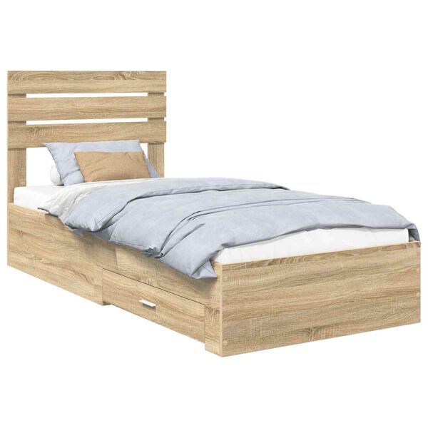 vidaXL Bed Frame Sonoma Oak and Silver 75 x 190 cm Engineered Wood