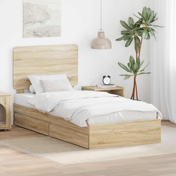 vidaXL Storage Bed with Drawer Sonoma Oak 90 x 190 cm Engineered Wood