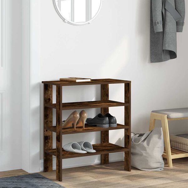 vidaXL Shoe Rack Smoked Oak 61x32x70 cm Engineered Wood