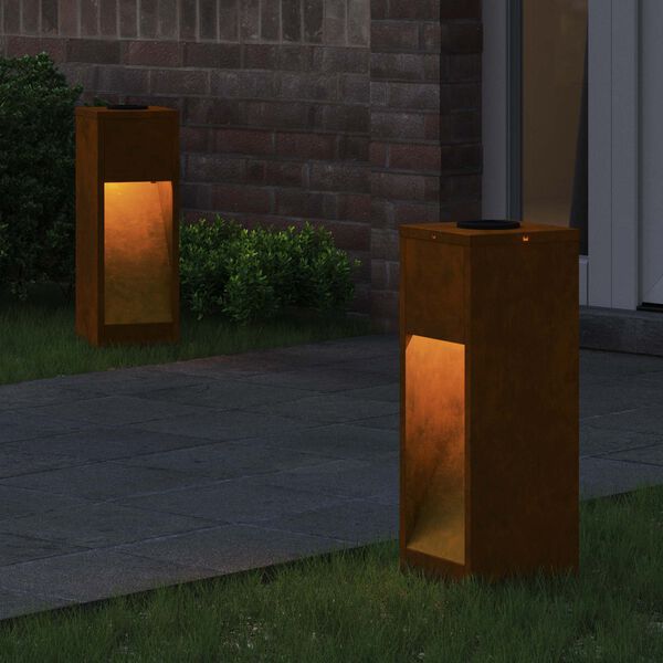 vidaXL Solar Led Pathway Light 2 pcs Corten Steel Corten Steel