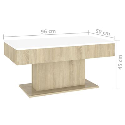 vidaXL Coffee Table White and Sonoma Oak 96x50x45 cm Engineered Wood