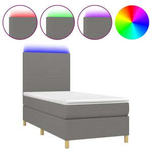 vidaXL Box Spring Bed with Mattress&LED Dark Grey 80x200 cm Fabric