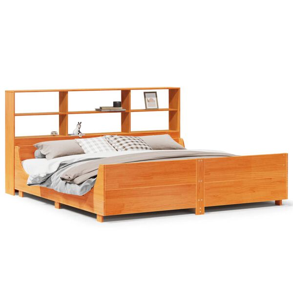 vidaXL Bookcase Bed without Mattress Wax Brown 200x200 cm Solid Wood