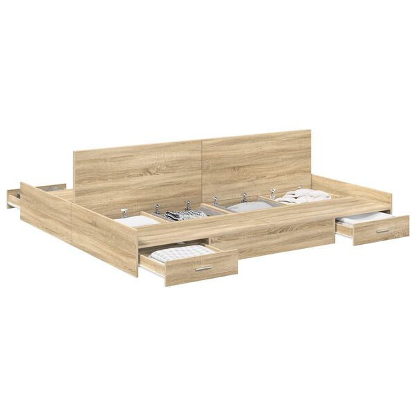 vidaXL Storage Bed Frame Sonoma Oak 200 x 200 cm Engineered Wood