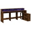 vidaXL Desk with LED Lights Smoked Oak 200x104x91 cm Engineered Wood