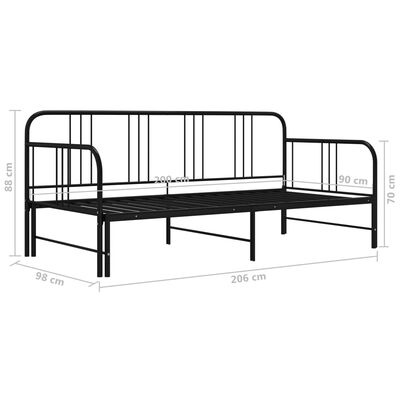 vidaXL Pull-out Sofa Bed Frame Black Metal 90x200 cm