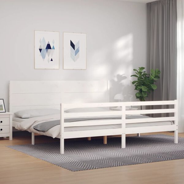 vidaXL Bed Frame without Mattress White Super King Size Solid Wood