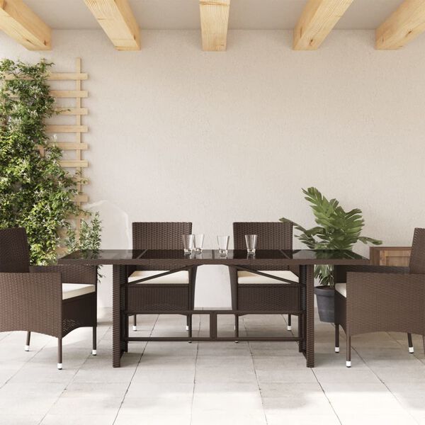 vidaXL Garden Table with Glass Top Brown 190x80x74 cm Poly Rattan