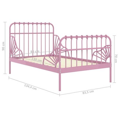 vidaXL Extendable Bed Frame Pink Metal 80x130/200 cm