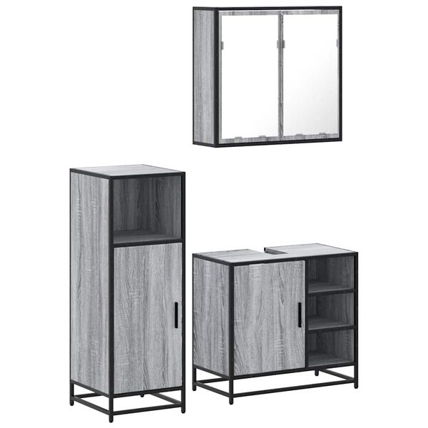 vidaXL 3 Piece Bathroom Furniture Set Grey Sonoma Engineered Wood