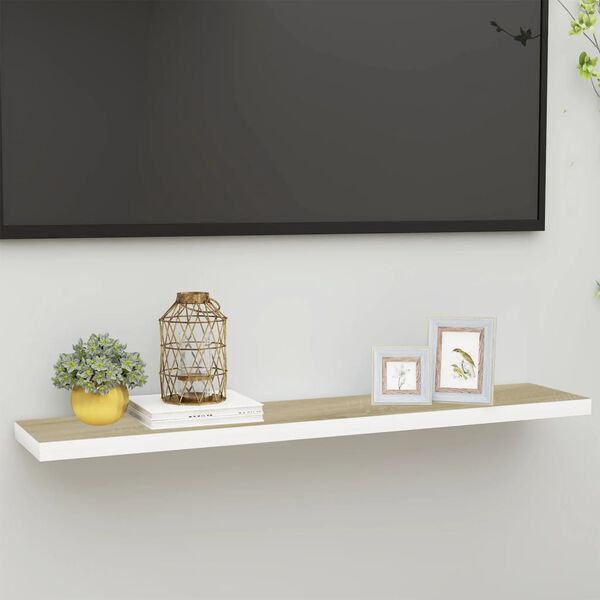 vidaXL Floating Wall Shelf Oak and White 120x23.5x3.8 cm MDF