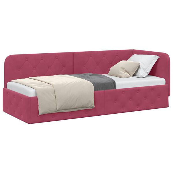 vidaXL Corner Bed Frame with Headboard Wine Red 80 x 200 cm Velvet