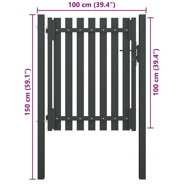 vidaXL Garden Fence Gate Steel 100x100 cm Anthracite