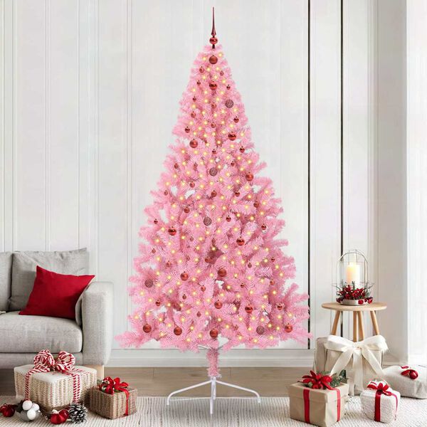 vidaXL Artificial Pre-lit Christmas Tree with 300 LEDs Pink 240 cm PVC