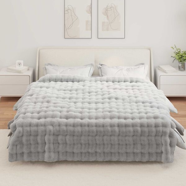 vidaXL Faux Rabbit Fur Blanket Grey 220 x 240 cm Polyester