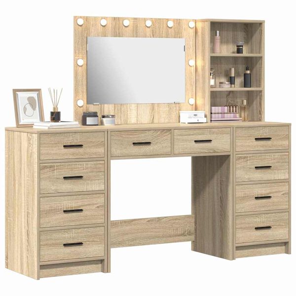vidaXL Dressing Table with Drawer 3 pcs Sonoma Oak Engineered Wood