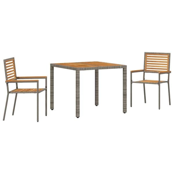 vidaXL Garden Dining Set 3 pcs Grey Poly Rattan