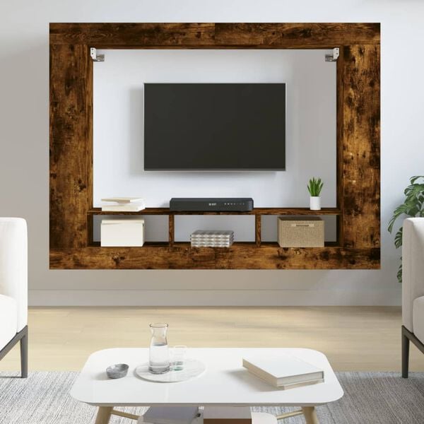 vidaXL TV Cabinet Smoked Oak 152x22x113 cm Engineered Wood