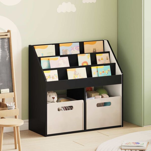 vidaXL Kids Bookshelf Black 72.5 x 29.5 x 69 cm Engineered Wood