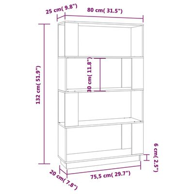 vidaXL Book Cabinet/Room Divider White 80x25x132 cm Solid Wood Pine