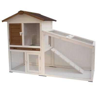 @Pet Rabbit Hutch Tommy White and Brown 140x65x100 cm 20072