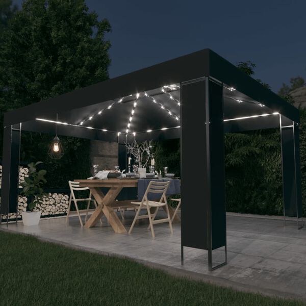 vidaXL Gazebo with LED String Lights Anthracite 3x4 m