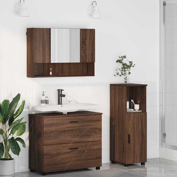 vidaXL Bathroom Furniture Set with Drawer with Shelf 3 pcs Brown Oak