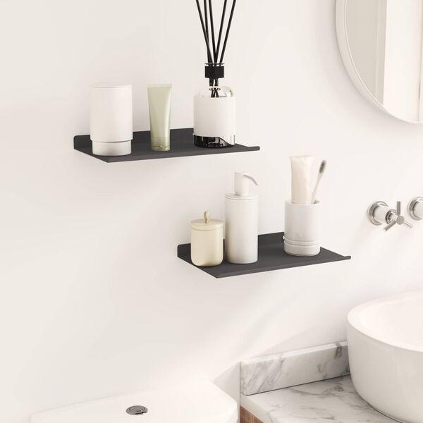 vidaXL Wall Shelf with Shelf 2 pcs Black 30 x 17.5 x 2.5 cm