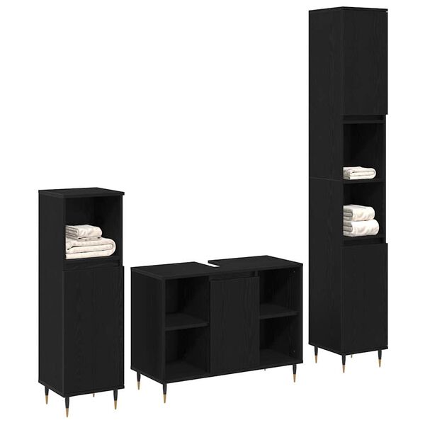 vidaXL Bathroom Furniture Set 3 pcs Black Oak Engineered Wood