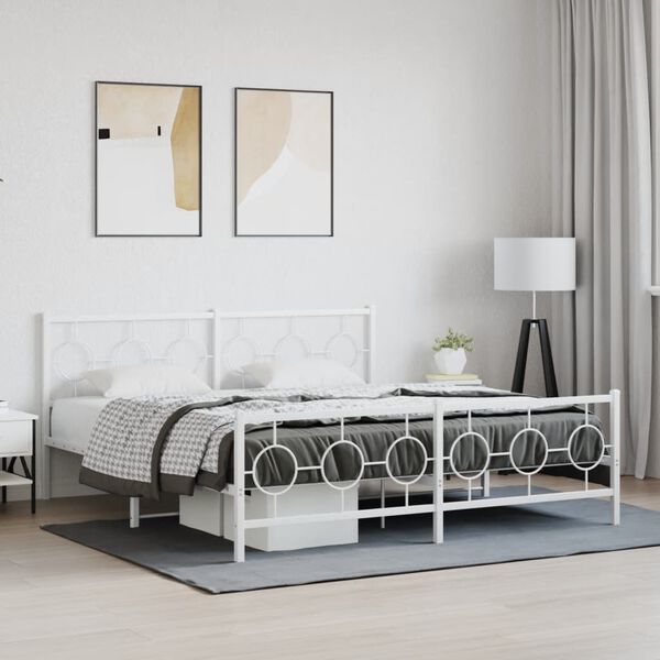 vidaXL Metal Bed Frame without Mattress with Footboard White 180x200cm