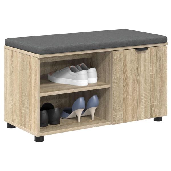 vidaXL Hall Bench with Cushion with Shelf Sonoma Oak 80 x 38 x 46 cm