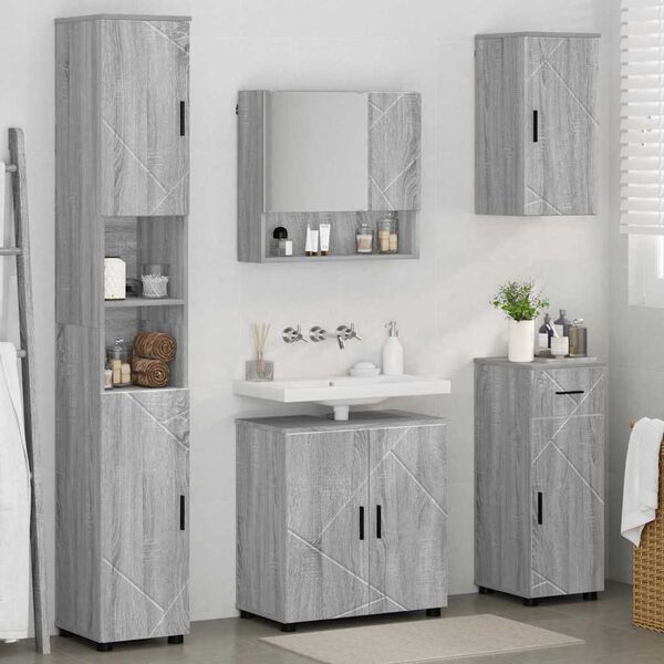 vidaXL Bathroom Furniture Set with Drawer with Door 5 pcs Grey Sonoma