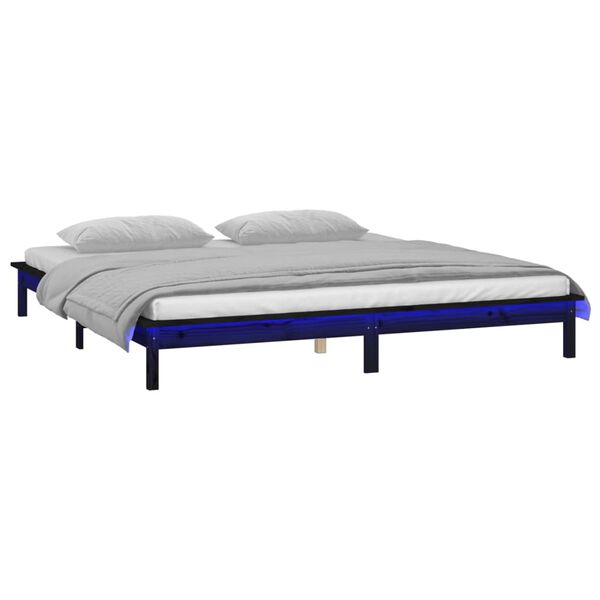 vidaXL LED Bed Frame without Mattress Black 160x200 cm Solid Wood
