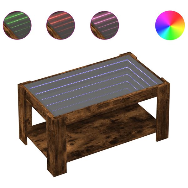 vidaXL Coffee Table with LED Smoked Oak 93x53x45 cm Engineered Wood