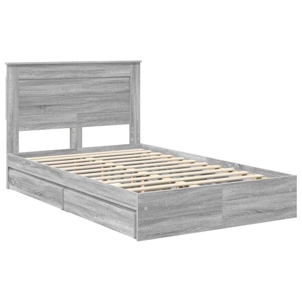 vidaXL Storage Bed Grey Sonoma 135 x 190 cm Engineered Wood