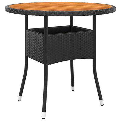 vidaXL Garden Table Ø80x75 cm Acacia Wood and Poly Rattan Black