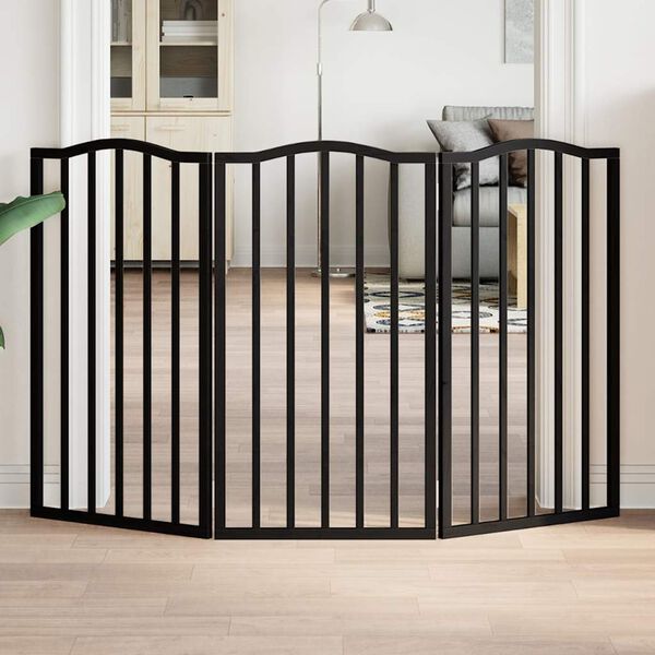 vidaXL Dog Gate Foldable 3 Panels Black 150 cm&nbsp;Poplar Wood