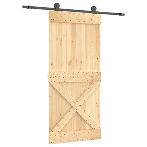 vidaXL Sliding Door Natural and Black 95 x 210 cm Solid Pine Wood