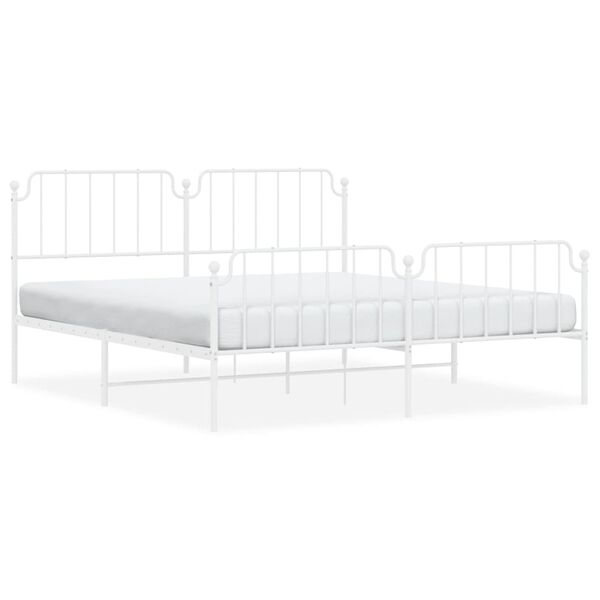 vidaXL Metal Bed Frame without Mattress with Footboard White 180x200cm