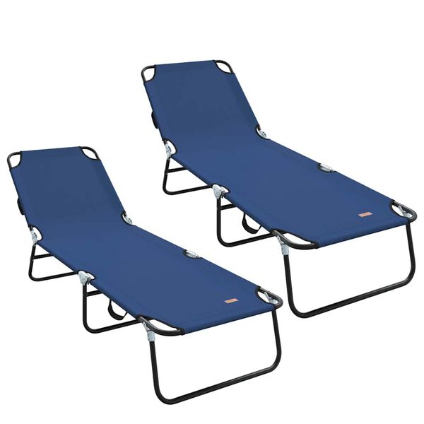 vidaXL Folding Sun Lounger 2 pcs Blue 188 x 57 x 86.5 cm Polyester