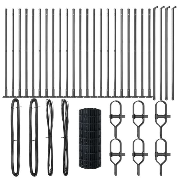 vidaXL Fence with Post Grey 0.6 x 50 m Steel and PVC