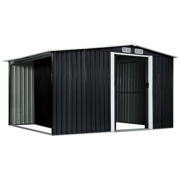 vidaXL Garden Shed with Sliding Doors Anthracite 329.5x131x178 cm Steel