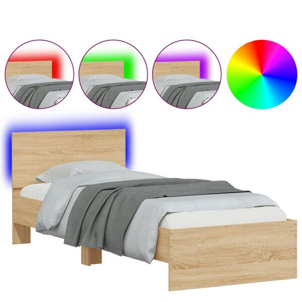 vidaXL Bed Frame without Mattress with LED Lights Sonoma Oak 75x190 cm Small Single