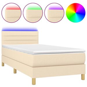 vidaXL Box Spring Bed with Mattress&LED Cream 90x200cm Fabric