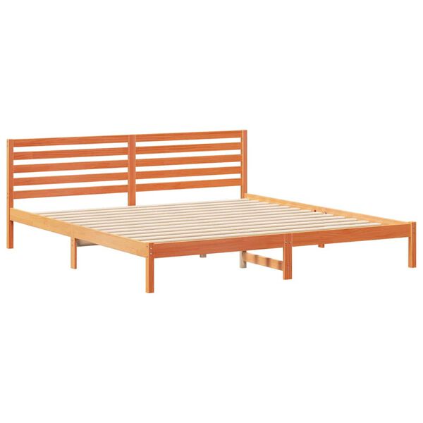 vidaXL Bed Frame with Headboard Wax Brown 180 x 220 cm Solid Pine Wood