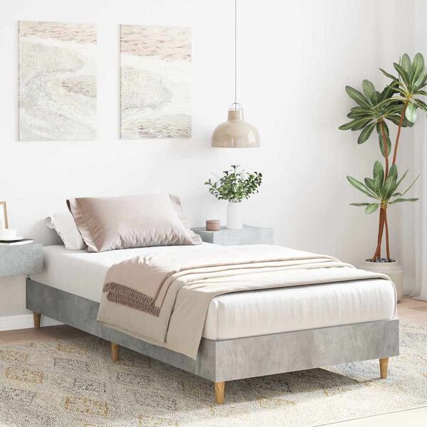 vidaXL Bed Frame No Mattress Concrete Grey 75x190 cm Small Single Engineered Wood
