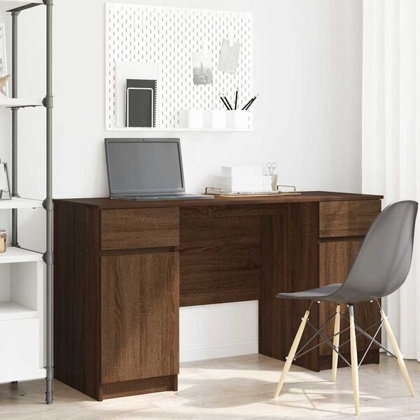 vidaXL Desk with Drawer Brown oak 140 x 49 x 76 cm Engineered wood
