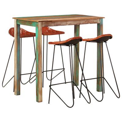 vidaXL 5 Piece Bar Set Solid Reclaimed Wood and Real Leather