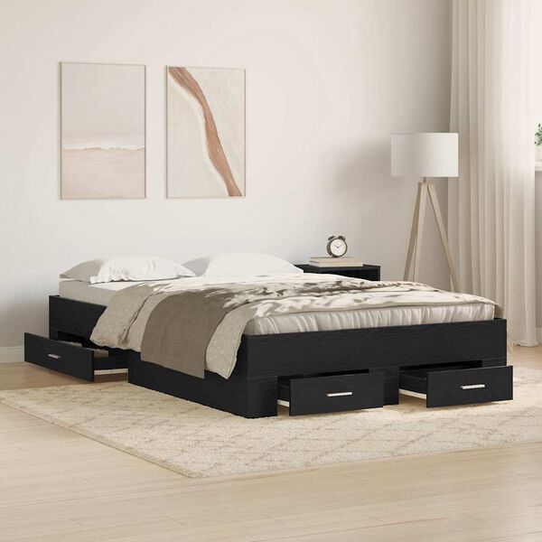 vidaXL Bed Frame with Drawer Black Oak 120 x 200 cm Engineered Wood