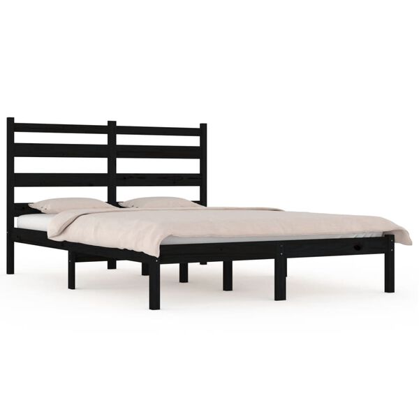 vidaXL Bed Frame without Mattress Black Solid Wood 140x190 cm (810001+818424)